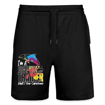 Dolphin Je suis un dresseur de dauphins - Short de jogging bio TRAINER Stanley/Stella unisexe - noir - Devant - Nik (191cm) & Marisol (170cm)