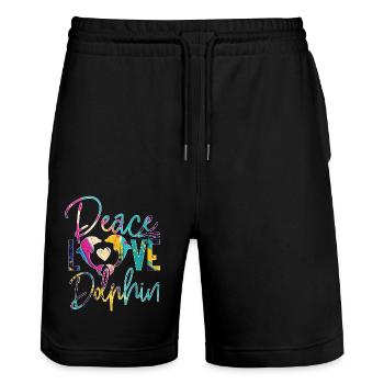 Dolphin Peace Love Dolphin - Stanley/Stella Unisex Bio Joggingshorts Trainer  - Schwarz - Vorne - Nik (191cm) & Marisol (170cm)
