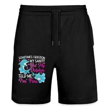 Dolphin Sometimes I Question My - Stanley/Stella Unisex Bio Joggingshorts Trainer  - Schwarz - Vorne - Nik (191cm) & Marisol (170cm)