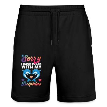 Dolphin Sorry I Have Plans With My - Stanley/Stella Unisex Bio Joggingshorts Trainer  - Schwarz - Vorne - Nik (191cm) & Marisol (170cm)