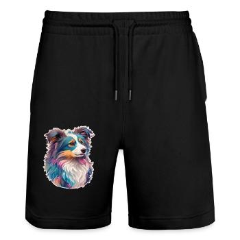 Australian Shepherd Dog Dog Lover Art - Stanley/Stella Trainer Unisex Organic Jogging Shorts - black - Front - Nik (191cm) & Marisol (170cm)