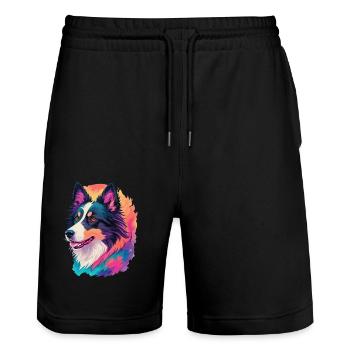 Bunter Border Collie Kunst Design für Hundefans - Stanley/Stella Unisex Bio Joggingshorts Trainer  - Schwarz - Vorne - Nik (191cm) & Marisol (170cm)