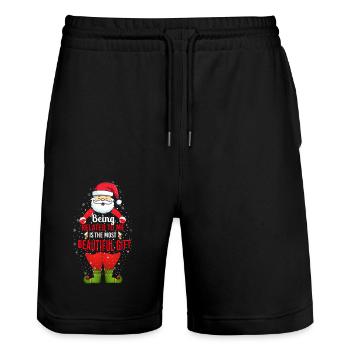 Being Related To Me – Lustiger Weihnachtsmann - Stanley/Stella Unisex Bio Joggingshorts Trainer  - Schwarz - Vorne - Nik (191cm) & Marisol (170cm)