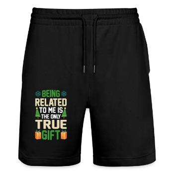 Being Related To Me – Funny Christmas saying - Stanley/Stella Trainer Unisex Organic Jogging Shorts - black - Front - Nik (191cm) & Marisol (170cm)