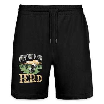 Cattle Farming Support Your Herd Livestock Farmer - Stanley/Stella Trainer Unisex Organic Jogging Shorts - black - Front - Nik (191cm) & Marisol (170cm)