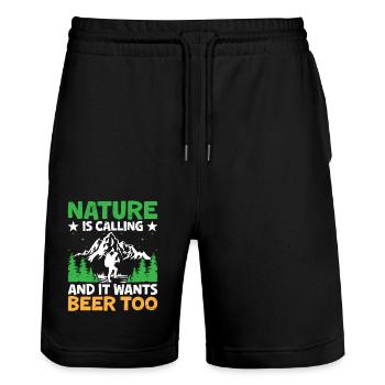 Wandern Wanderer Outdoor Bergsteigen Natur Trekkin - Stanley/Stella Unisex Bio Joggingshorts Trainer  - Schwarz - Vorne - Nik (191cm) & Marisol (170cm)