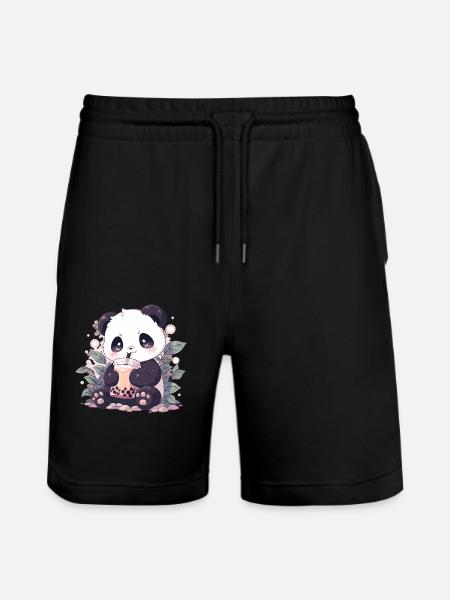 Kawaii Panda Drankjes Boba Bubble Tea Chibi - Stanley/Stella uniseks bio-joggingshorts Mover - zwart