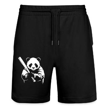 Minimalistische Panda Baseballspieler Silhouette - - Stanley/Stella Unisex Bio Joggingshorts Trainer  - Schwarz - Vorne - Nik (191cm) & Marisol (170cm)