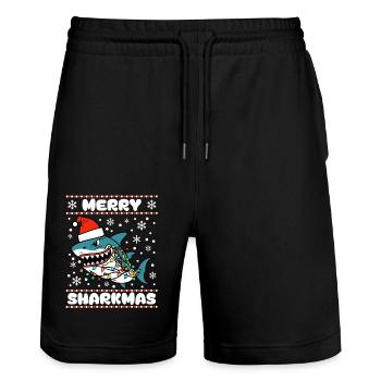 Merry Sharkmas Pull de Noël moche Shark Ocean - Short de jogging bio TRAINER Stanley/Stella unisexe - noir - Devant - Nik (191cm) & Marisol (170cm)