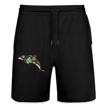 Dolphin Tropical Flower Floral - Stanley/Stella Trainer Unisex Organic Jogging Shorts - black - Front - Nik (191cm) & Marisol (170cm)