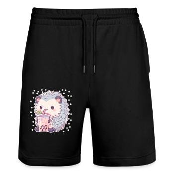 Kawaii Hérisson Boissons Boba Bubble Tea Chibi - Short de jogging bio TRAINER Stanley/Stella unisexe - noir - Devant - Nik (191cm) & Marisol (170cm)