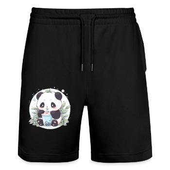 Kawaii Panda trinkt Boba Bubble Tea Chibi - Stanley/Stella Unisex Bio Joggingshorts Trainer  - Schwarz - Vorne - Nik (191cm) & Marisol (170cm)