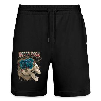 Skull, skull with black roses, saying - Stanley/Stella Trainer Unisex Organic Jogging Shorts - black - Front - Nik (191cm) & Marisol (170cm)