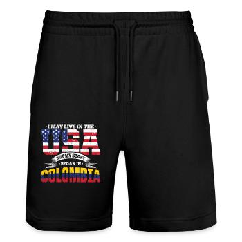 USA Colombie histoire Amérique du Sud patrie cadeau - Short de jogging bio TRAINER Stanley/Stella unisexe - noir - Devant - Nik (191cm) & Marisol (170cm)