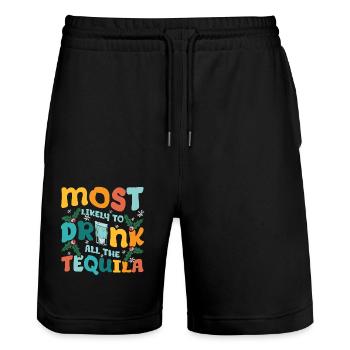 Most likely to drink all the tequila - Stanley/Stella Trainer Unisex Organic Jogging Shorts - black - Front - Nik (191cm) & Marisol (170cm)