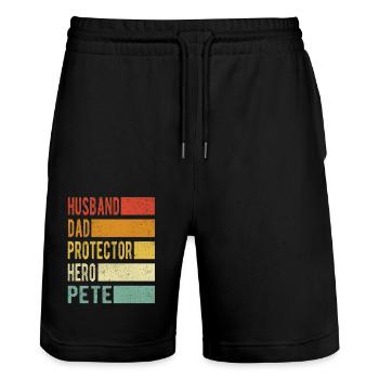 Pete Name Papa Geschenk - Stanley/Stella Unisex Bio Joggingshorts Trainer  - Schwarz - Vorne - Nik (191cm) & Marisol (170cm)
