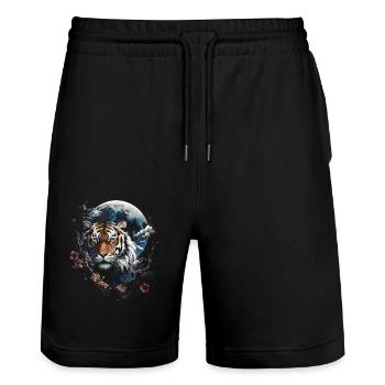 Clair De Lune, Tigre, Chinois, Japonais, Chine - Short de jogging bio TRAINER Stanley/Stella unisexe - noir - Devant - Nik (191cm) & Marisol (170cm)