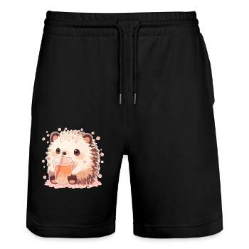 Kawaii Hérisson Boissons Boba Bubble Tea Chibi - Short de jogging bio TRAINER Stanley/Stella unisexe - noir - Devant - Nik (191cm) & Marisol (170cm)