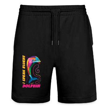 Dolphin I Speak Fluent Dolphin - Stanley/Stella Unisex Bio Joggingshorts Trainer  - Schwarz - Vorne - Nik (191cm) & Marisol (170cm)