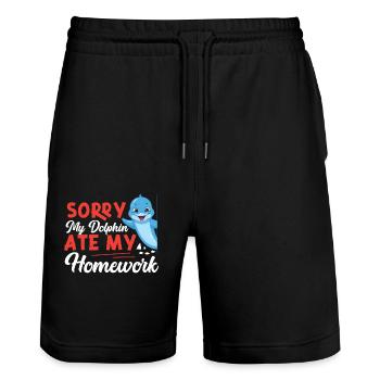 Dolphin Sorry My Dolphin Ate My - Stanley/Stella Unisex Bio Joggingshorts Trainer  - Schwarz - Vorne - Nik (191cm) & Marisol (170cm)