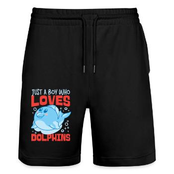 Dolphin Just A Boy Who Loves - Stanley/Stella Unisex Bio Joggingshorts Trainer  - Schwarz - Vorne - Nik (191cm) & Marisol (170cm)