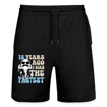 18th birthday 18 years old I used to be the fastest - Stanley/Stella Trainer Unisex Organic Jogging Shorts - black - Front - Nik (191cm) & Marisol (170cm)