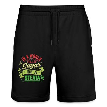In A World Full Of Sugar Be A Stevia - Stanley/Stella Trainer Unisex Organic Jogging Shorts - black - Front - Nik (191cm) & Marisol (170cm)