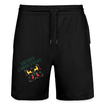 Frohe Weihnachten Oldy | XMAS - Stanley/Stella Unisex Bio Joggingshorts Trainer  - Schwarz - Vorne - Nik (191cm) & Marisol (170cm)