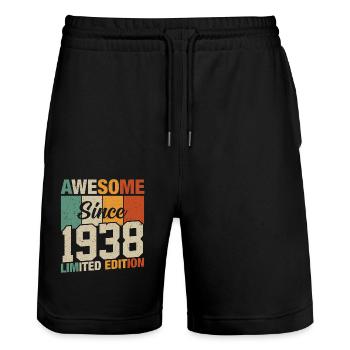"1938 Birthday Shirt - Retro Style for 86 Years - Stanley/Stella Trainer Unisex Organic Jogging Shorts - black - Front - Nik (191cm) & Marisol (170cm)
