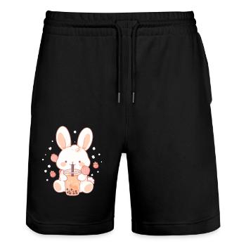 Kawaii Bunny Drinks Boba Bubble Tea Chibi - Stanley/Stella Trainer Unisex Organic Jogging Shorts - black - Front - Nik (191cm) & Marisol (170cm)