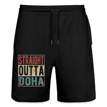 Direkt aus Doha - Stanley/Stella Unisex Bio Joggingshorts Trainer  - Schwarz - Vorne - Nik (191cm) & Marisol (170cm)