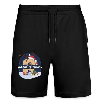 Awesome Reyes Name mit Weihnachtsmütze im Weihnachtsthema - Stanley/Stella Unisex Bio Joggingshorts Trainer  - Schwarz - Vorne - Nik (191cm) & Marisol (170cm)