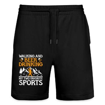 Wandern Wanderer Natur Trekking Outdoor Bergsteigerin - Stanley/Stella Unisex Bio Joggingshorts Trainer  - Schwarz - Vorne - Nik (191cm) & Marisol (170cm)