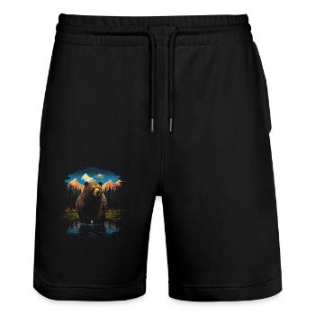 Bear, Forest, Grizzly Bear, Mountains, USA - Stanley/Stella Trainer Unisex Organic Jogging Shorts - black - Front - Nik (191cm) & Marisol (170cm)