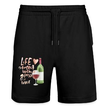 Weintrinker lustiger Spruch, Weinflasche, Weinglas - Stanley/Stella Unisex Bio Joggingshorts Trainer  - Schwarz - Vorne - Nik (191cm) & Marisol (170cm)