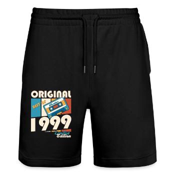 24e anniversaire novembre Vintage 1999 cassette - Short de jogging bio TRAINER Stanley/Stella unisexe - noir - Devant - Nik (191cm) & Marisol (170cm)