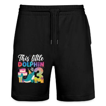 Dolphin 3rd Birthday Watercolor - Stanley/Stella Unisex Bio Joggingshorts Trainer  - Schwarz - Vorne - Nik (191cm) & Marisol (170cm)