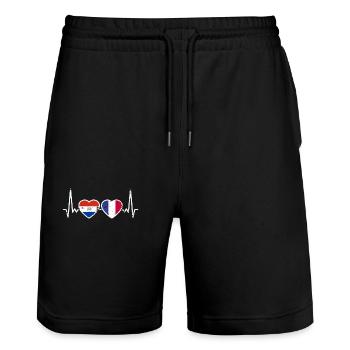 Paraguay France Vintage Heartbeat Flag - Stanley/Stella Trainer Unisex Organic Jogging Shorts - black - Front - Nik (191cm) & Marisol (170cm)