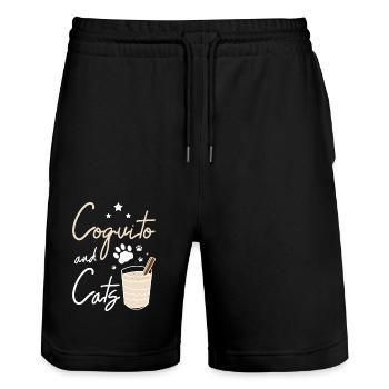 Cat Owner Christmas Lover, coquito and cats - Stanley/Stella Unisex Bio Joggingshorts Trainer  - Schwarz - Vorne - Nik (191cm) & Marisol (170cm)