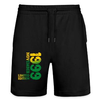 1999 November Limited Edition 24th Birthday Decoration - Stanley/Stella Trainer Unisex Organic Jogging Shorts - black - Front - Nik (191cm) & Marisol (170cm)