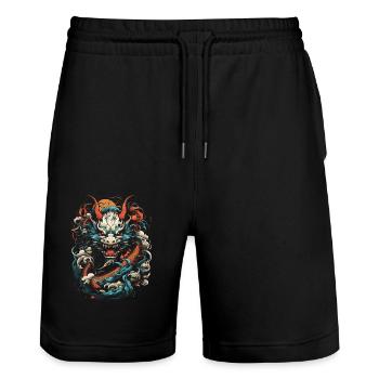 Japanisch Drache Japan - Stanley/Stella Unisex Bio Joggingshorts Trainer  - Schwarz - Vorne - Nik (191cm) & Marisol (170cm)