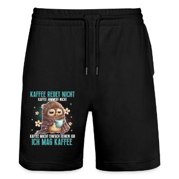 Eule Kaffee Lustiger Spruch - Stanley/Stella Unisex Bio Joggingshorts Trainer  - Schwarz - Vorne - Nik (191cm) & Marisol (170cm)