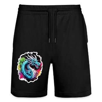 Drache / Tier / Feuer / Fabelwesen / Märchen - Stanley/Stella Unisex Bio Joggingshorts Trainer  - Schwarz - Vorne - Nik (191cm) & Marisol (170cm)