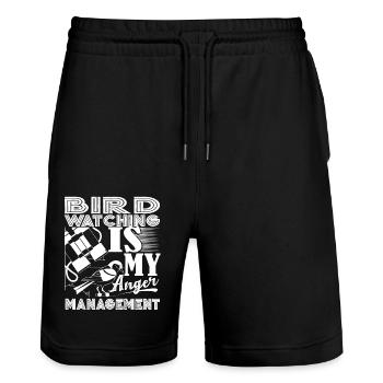Birdwatching Birdwatching Is My Anger Management - Stanley/Stella Trainer Unisex Organic Jogging Shorts - black - Front - Nik (191cm) & Marisol (170cm)