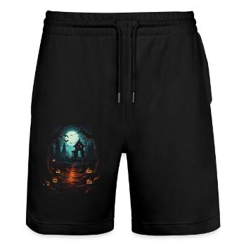 Halloween Kürbis Süßes oder Saures Party - Stanley/Stella Unisex Bio Joggingshorts Trainer  - Schwarz - Vorne - Nik (191cm) & Marisol (170cm)