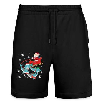Dolphin Christmas Santa Sleigh - Stanley/Stella Unisex Bio Joggingshorts Trainer  - Schwarz - Vorne - Nik (191cm) & Marisol (170cm)
