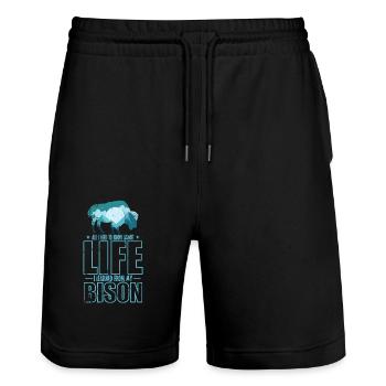 All I know about Life I Learned from my Bison - Stanley/Stella Unisex Bio Joggingshorts Trainer  - Schwarz - Vorne - Nik (191cm) & Marisol (170cm)