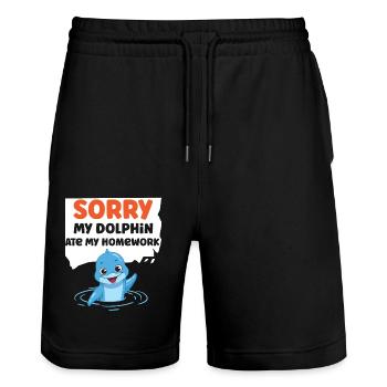 Dolphin Sorry My Dolphin Ate My - Stanley/Stella Unisex Bio Joggingshorts Trainer  - Schwarz - Vorne - Nik (191cm) & Marisol (170cm)