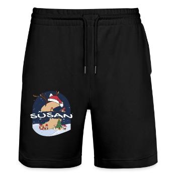 Awesome Susan Name mit Weihnachtsmütze im Weihnachtsthema - Stanley/Stella Unisex Bio Joggingshorts Trainer  - Schwarz - Vorne - Nik (191cm) & Marisol (170cm)