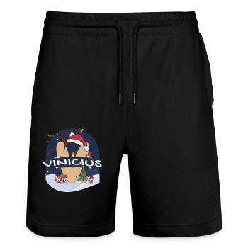 Toller Vinicius-Name mit Weihnachtsmütze im Weihnachtsthema - Stanley/Stella Unisex Bio Joggingshorts Trainer  - Schwarz - Vorne - Nik (191cm) & Marisol (170cm)